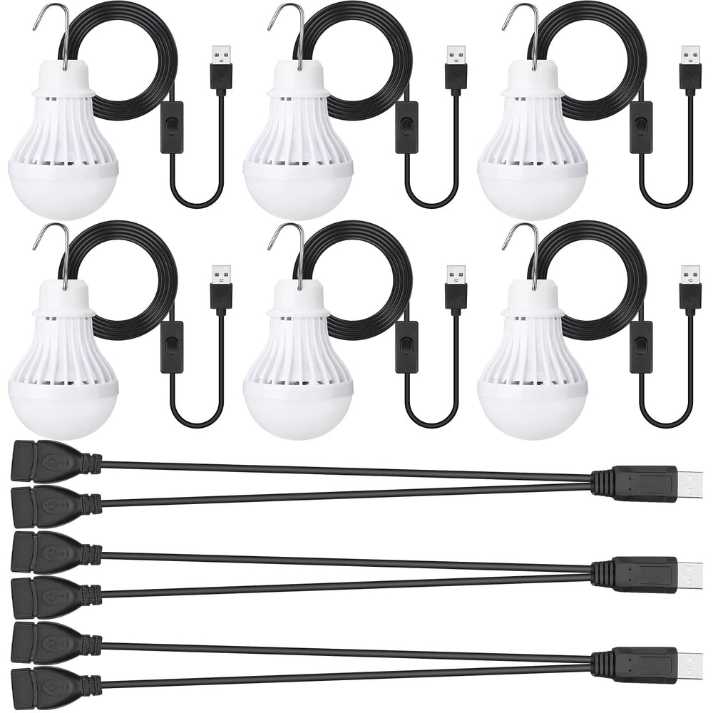 Funtery USB LED light 6-pack hanging setup for camping and backpacking.