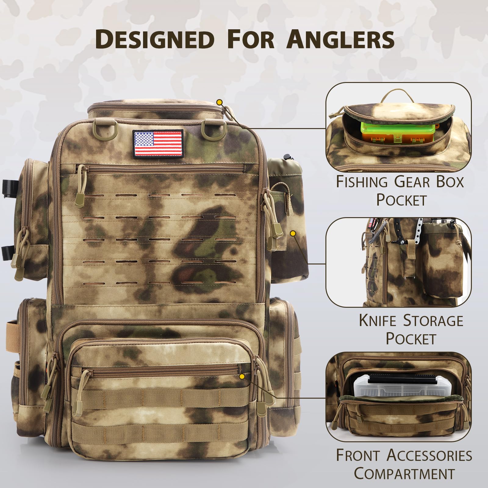 FunVZU Fishing Backpack 45L capacity supports multiple tackle boxes and essentials for day trips.