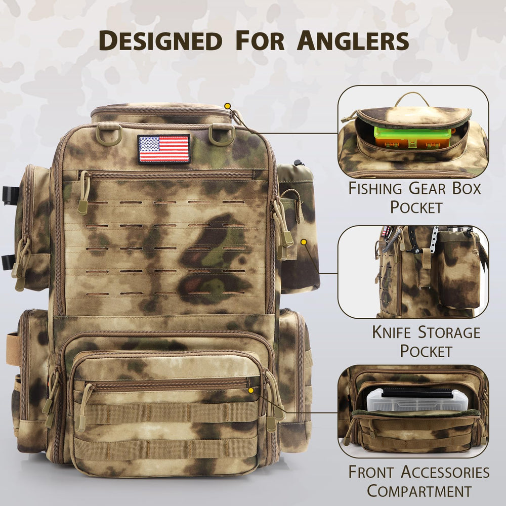 FunVZU Fishing Backpack 45L capacity supports multiple tackle boxes and essentials for day trips.