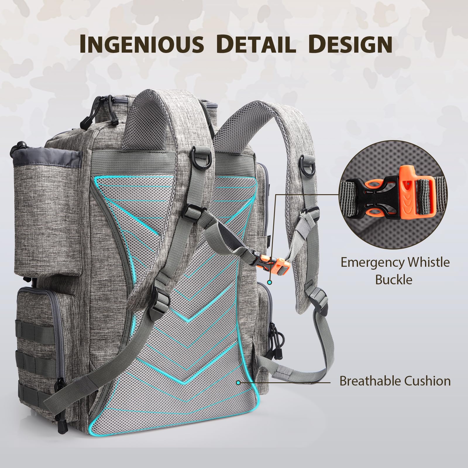 FunVZU fishing backpack bottle pocket adds convenient hydration storage.
