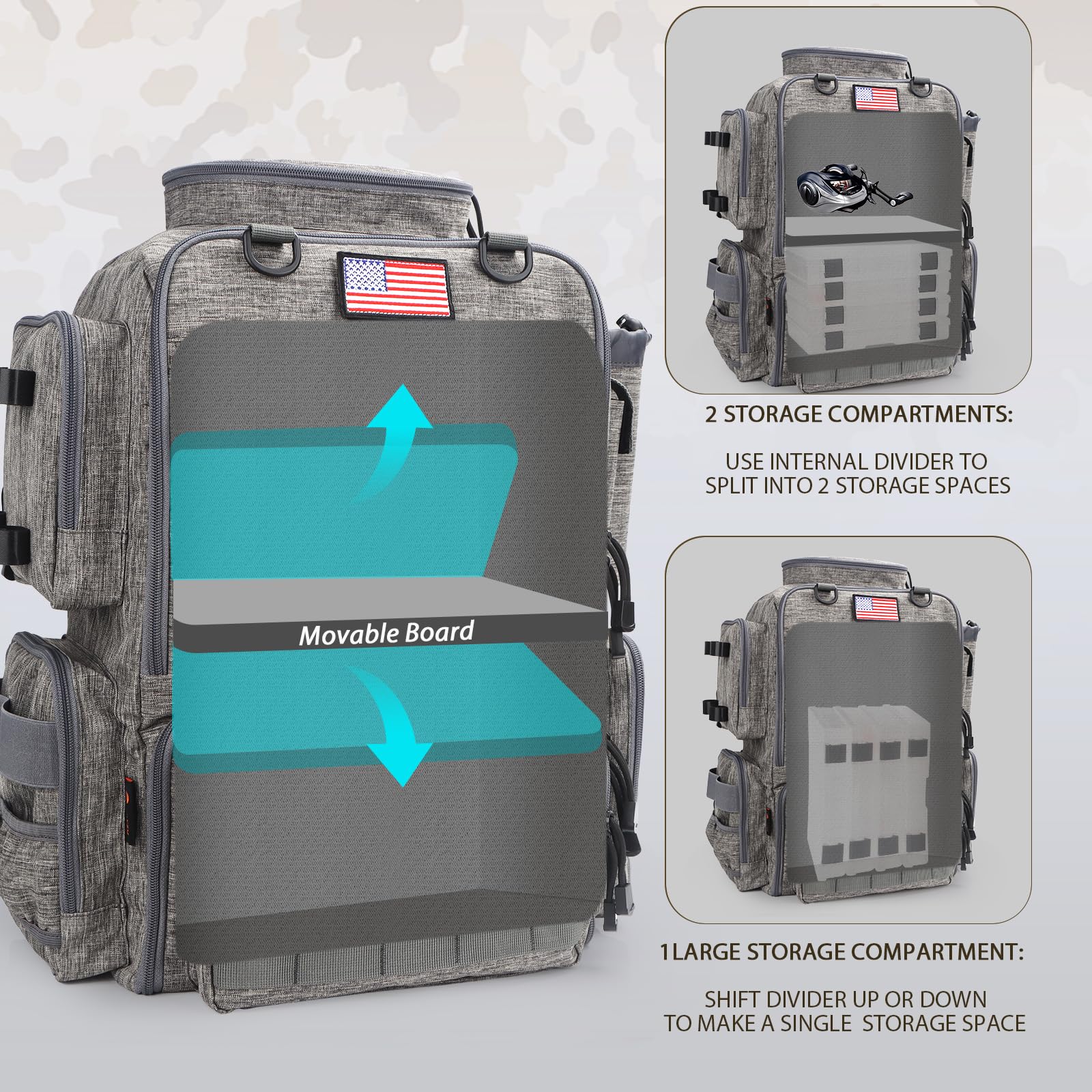 FunVZU fishing backpack MOLLE straps allow versatile gear attachment.