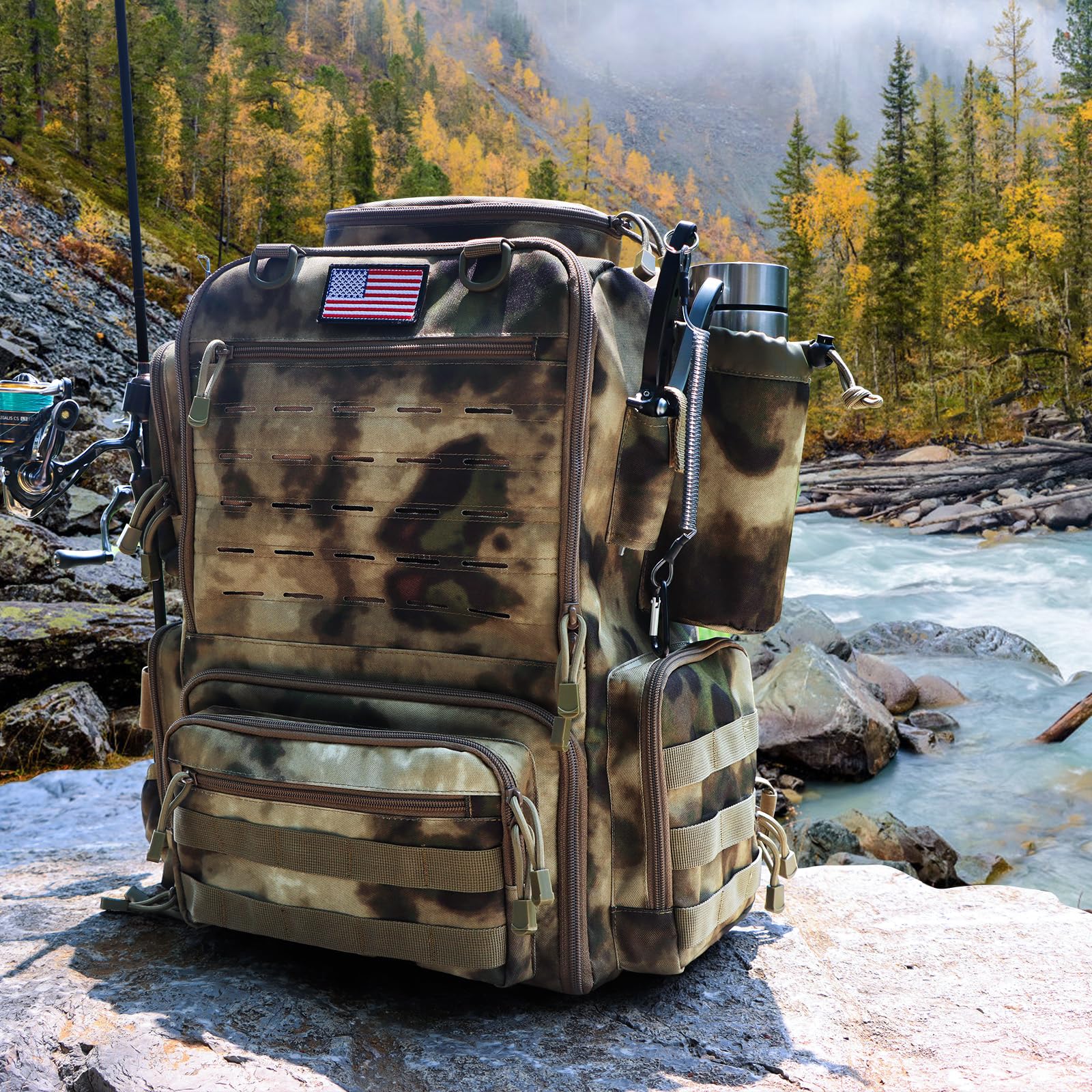 FunVZU Sahara Khaki Camo backpack blends rugged style with practical storage.