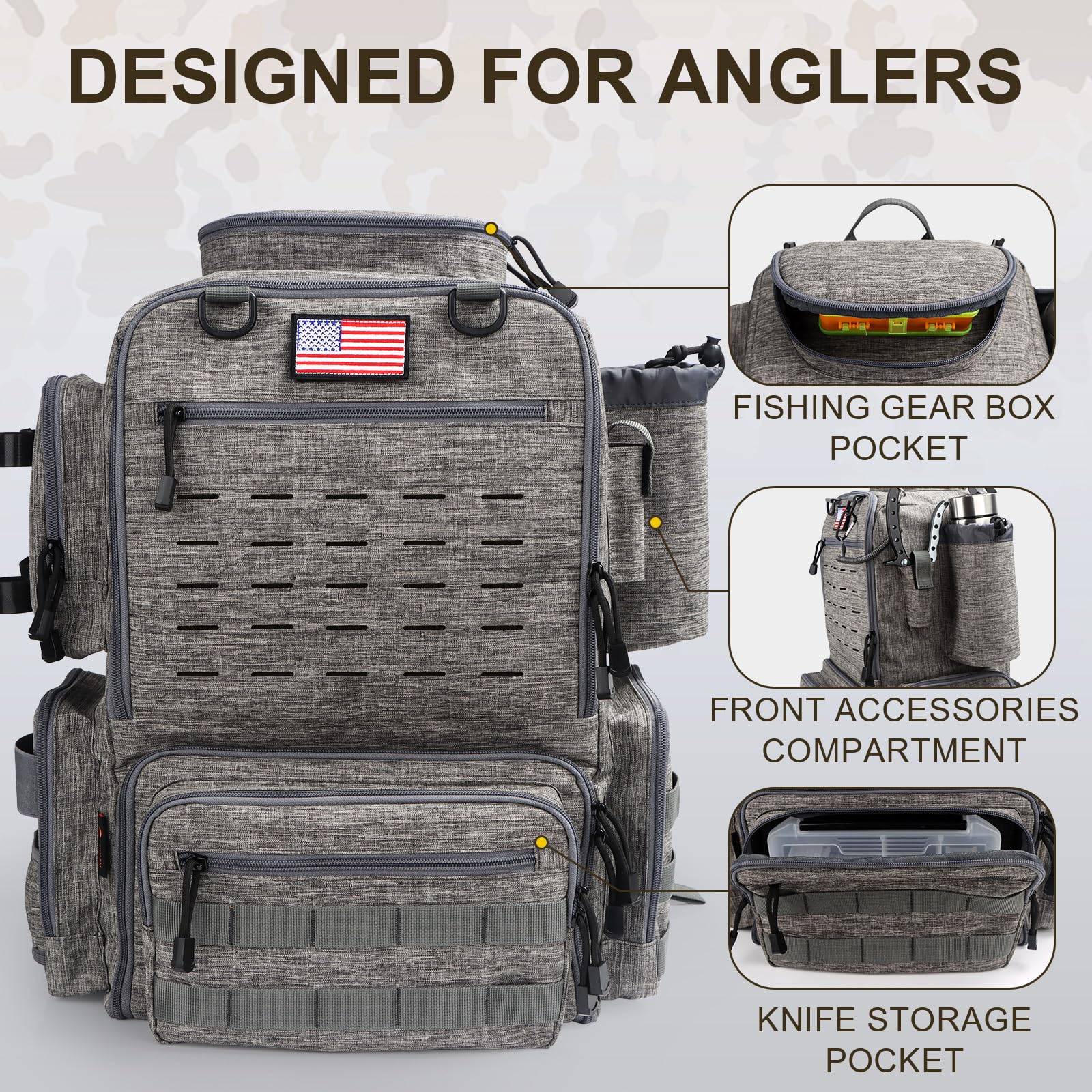 FunVZU fishing backpack water-resistant fabric protects equipment outdoors.