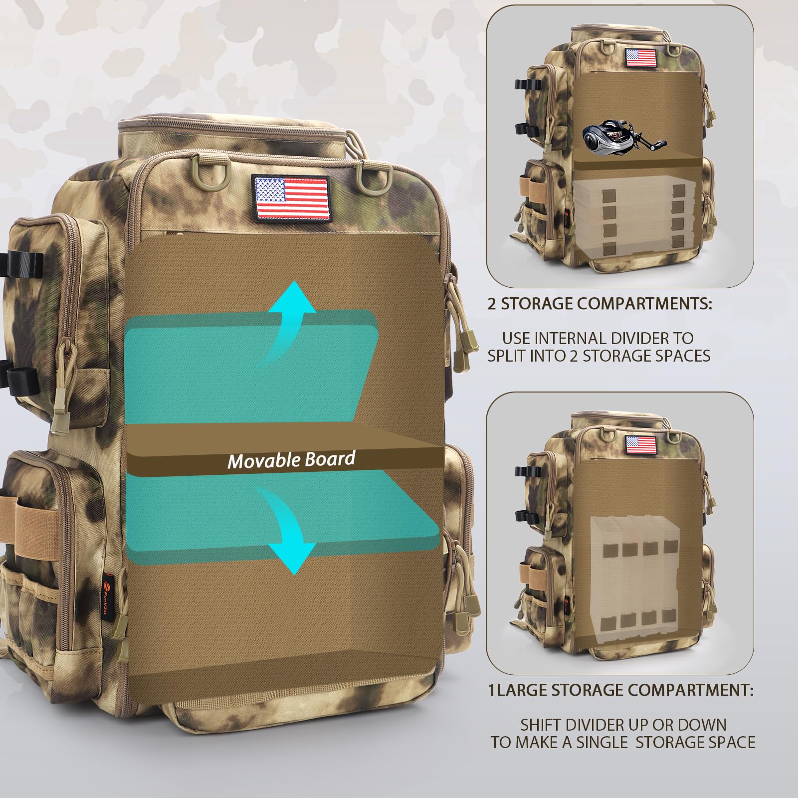 FunVZU Fishing Backpack water-resistant fabric helps protect gear in damp conditions.