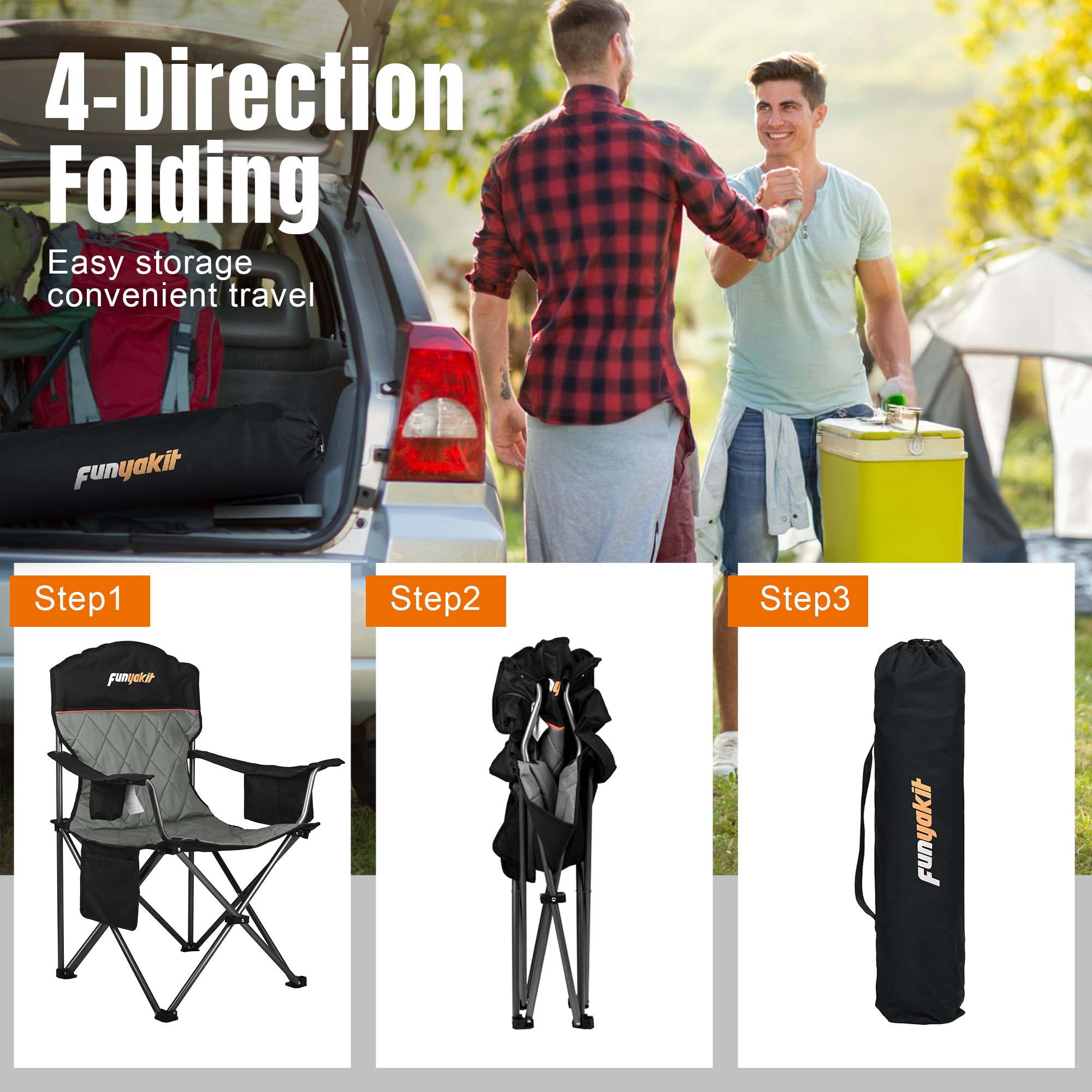 Funyakit camping chair 18.5-inch seat height for relaxed seating at events.