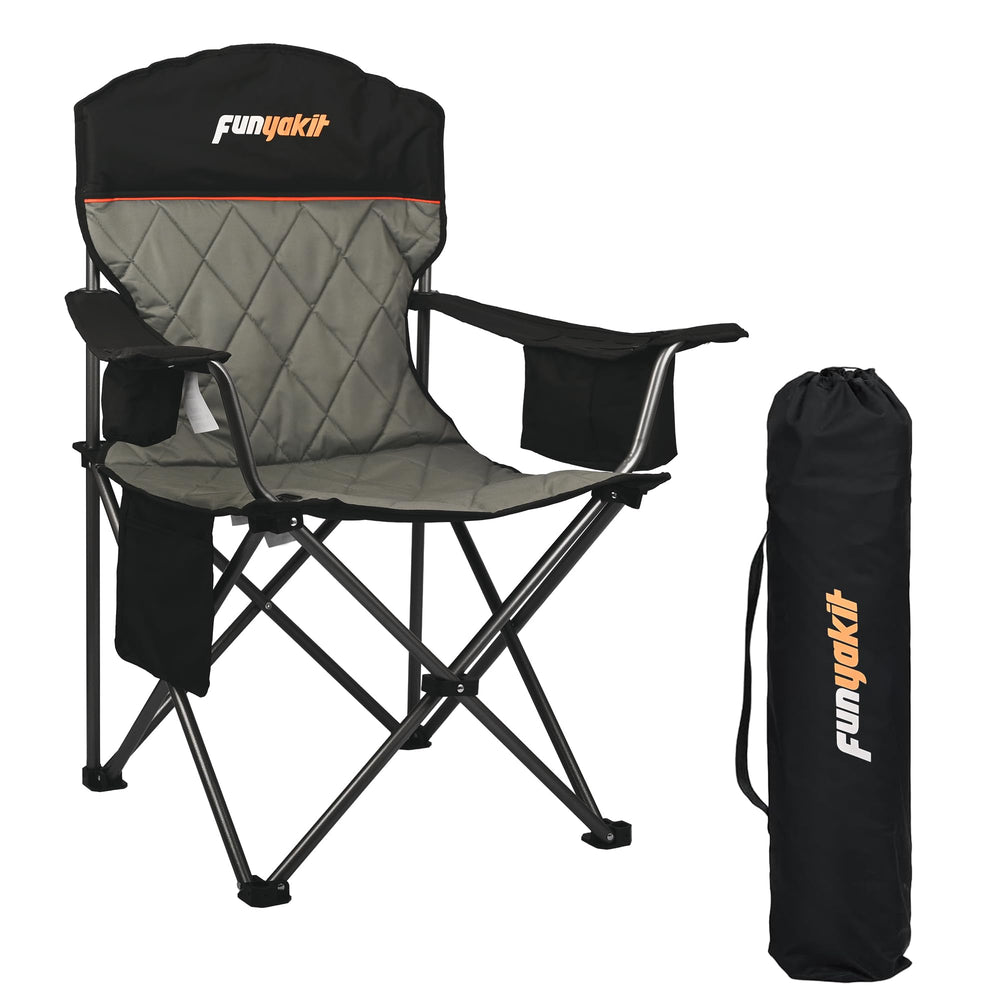 Funyakit camping chair folded for compact storage, ideal for travel.