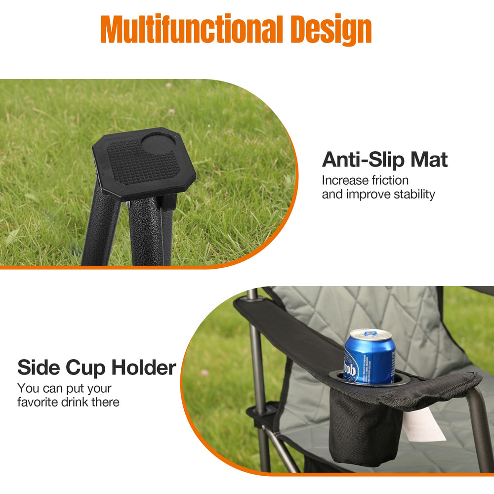 Funyakit camping chair heavy-duty steel frame resists rust and weather.