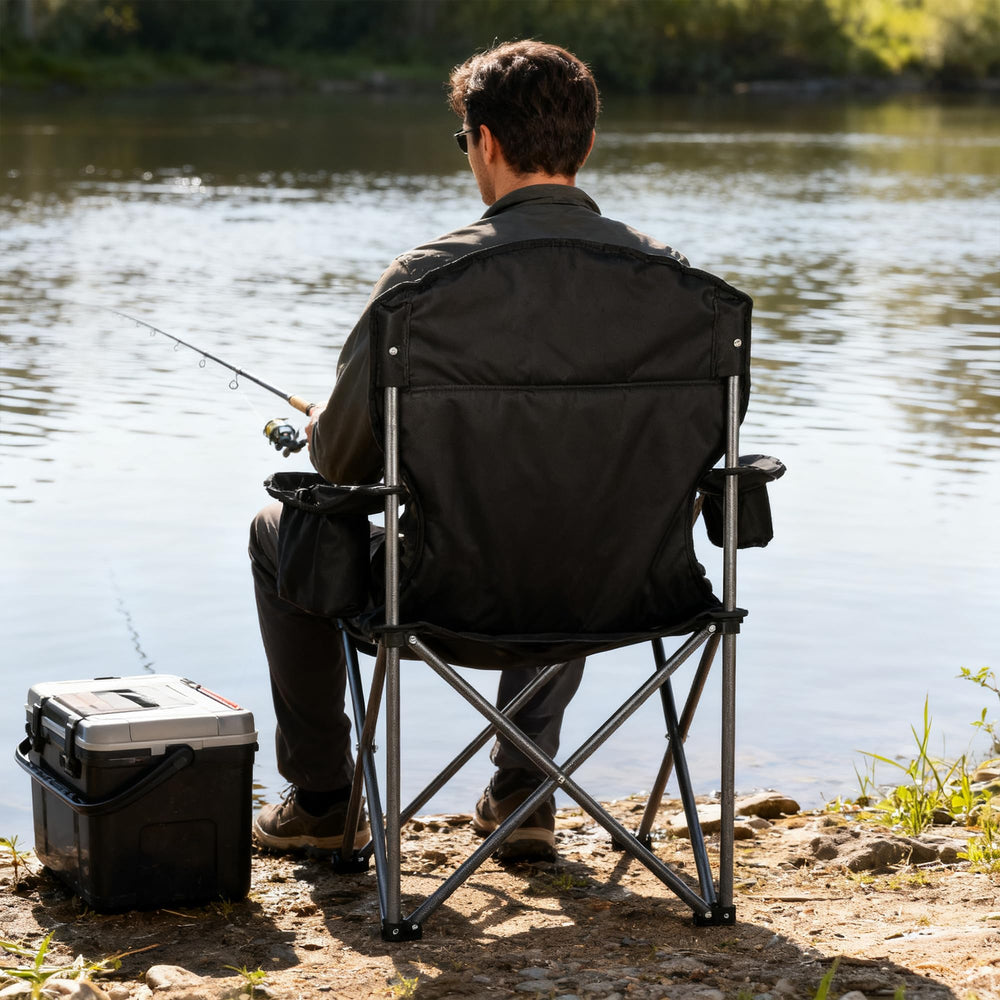 Funyakit camping chair open seat with ergonomic backrest for comfort.