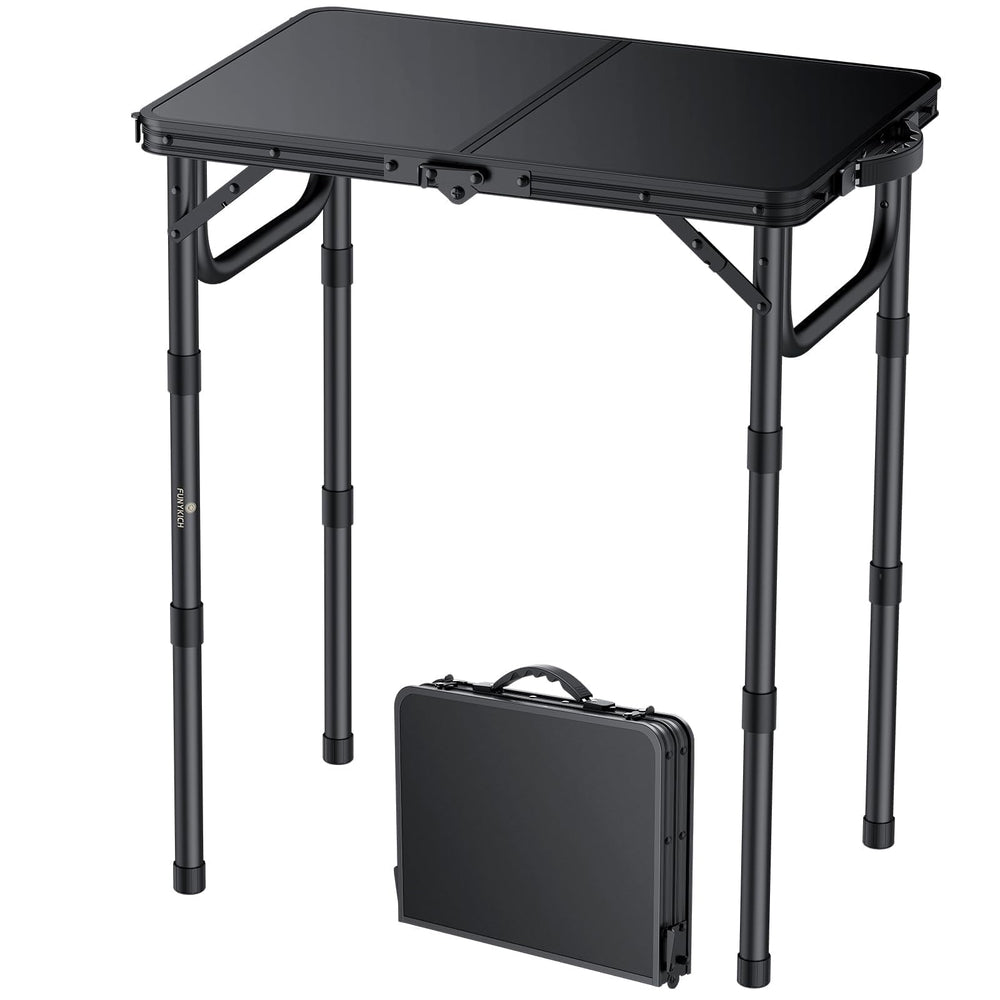 FUNYKICH 2ft folding table carry-handle-compact demonstrates easy transport.