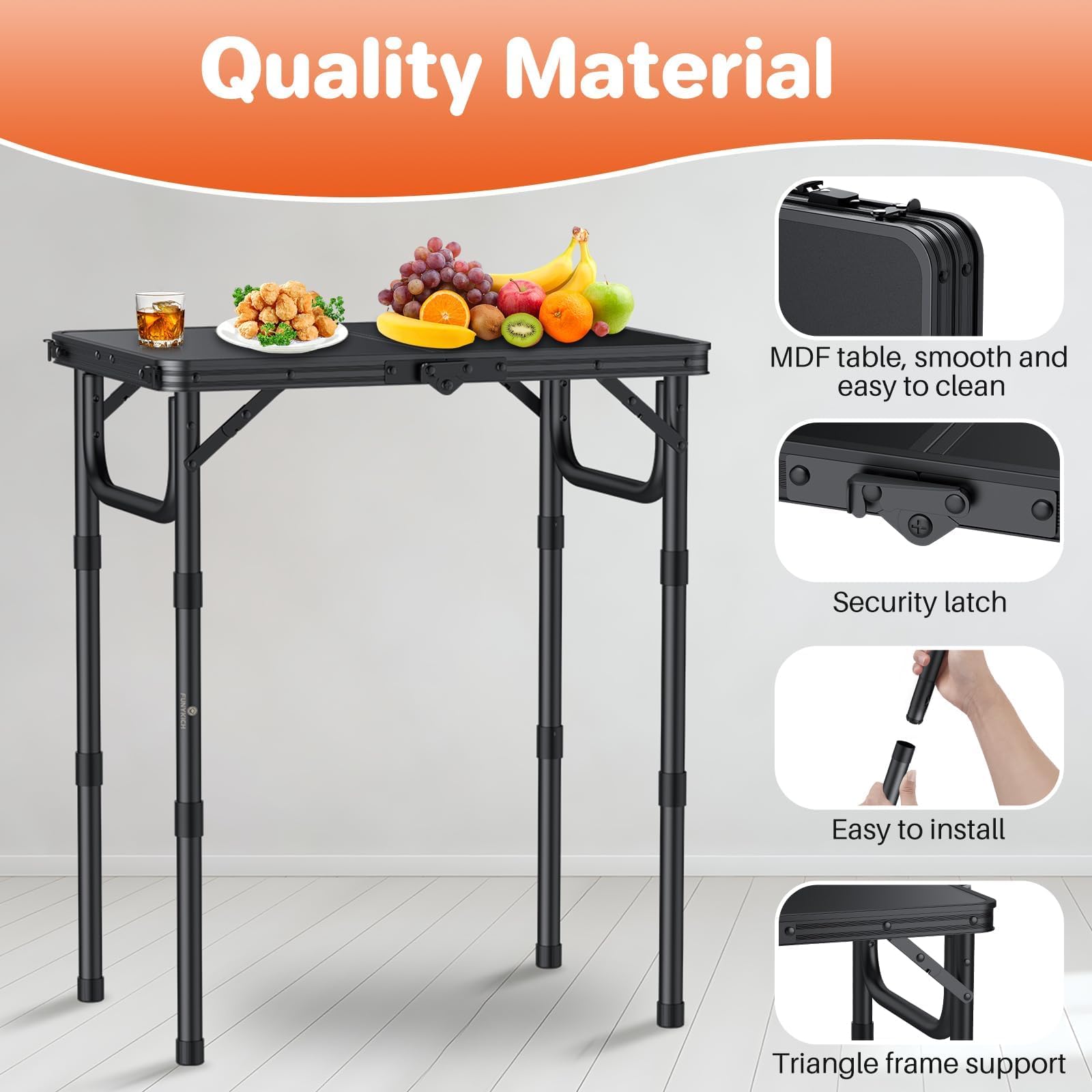 FUNYKICH 2ft folding table multipurpose-outdoor-use suits camping, BBQ, and beach setups.