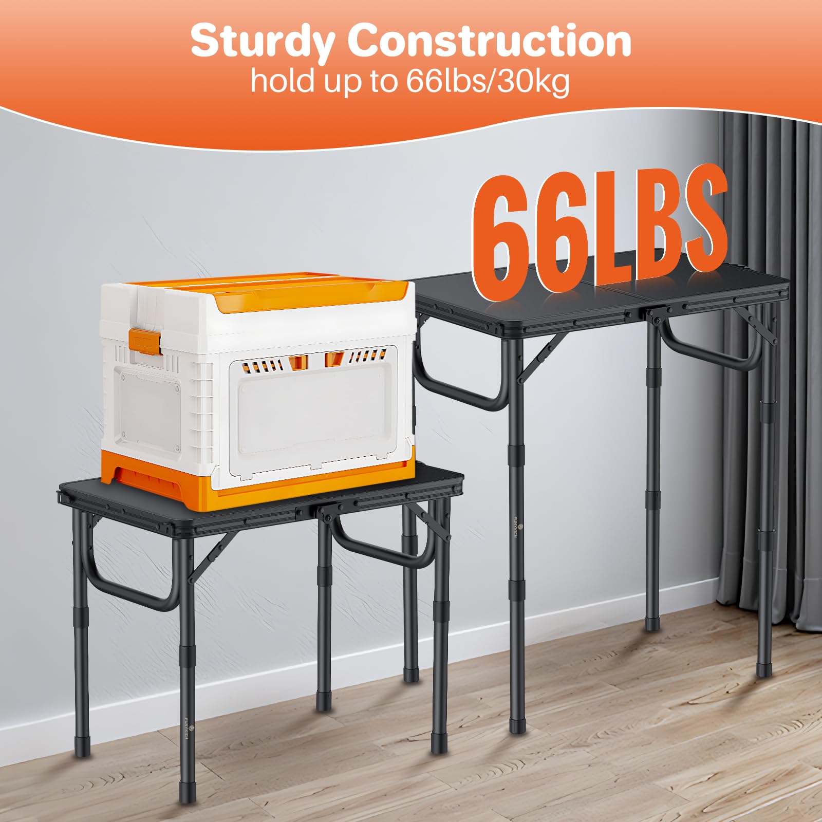 FUNYKICH 2ft folding table stable-triangular-support keeps the surface steady.