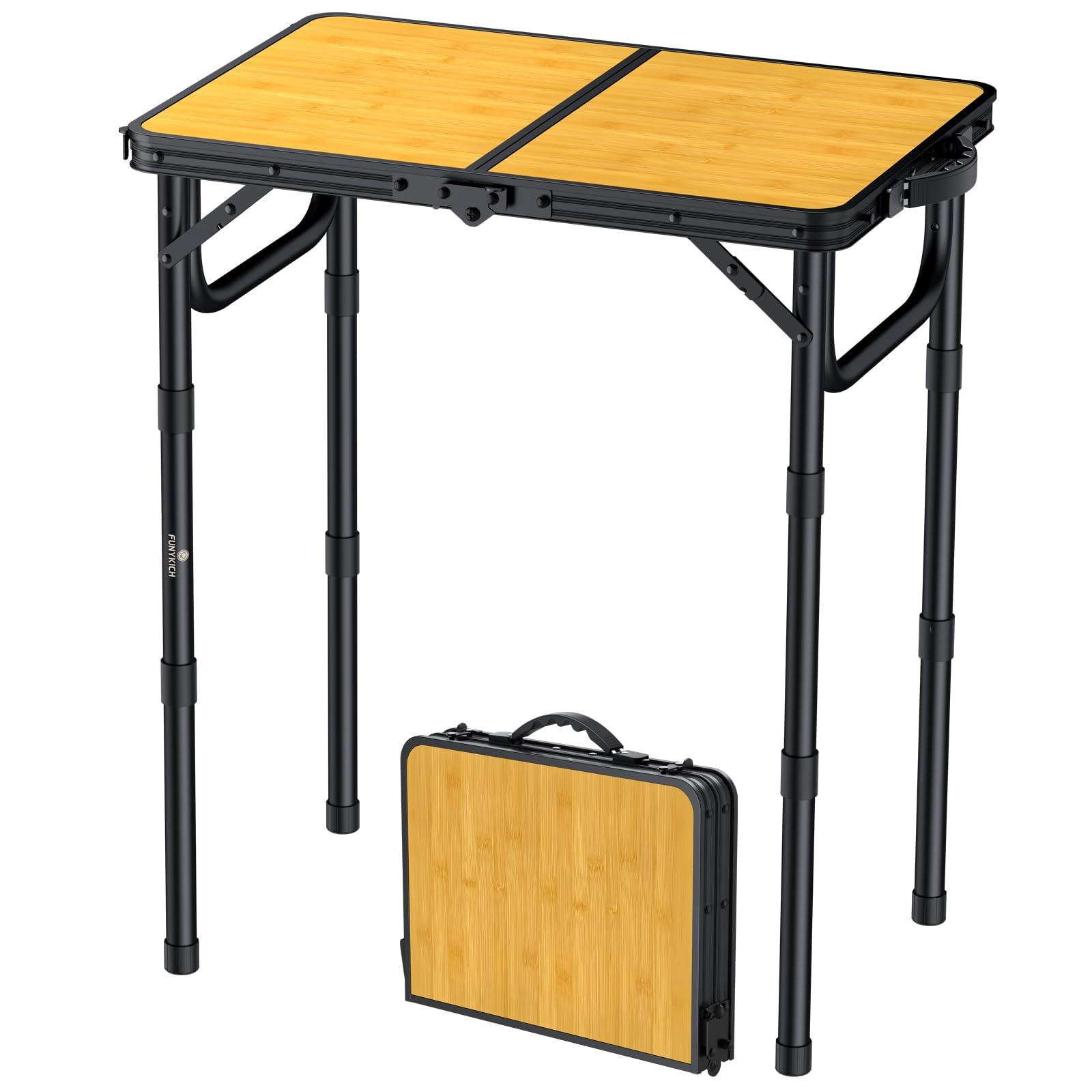 FUNYKICH small folding table with carry handle for easy outdoor setup.