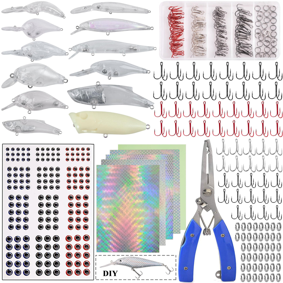 FUSIGO DIY unpainted crankbait kit cover shows complete lure building setup for customization