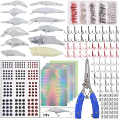FUSIGO DIY unpainted crankbait kit cover shows complete lure building setup for customization