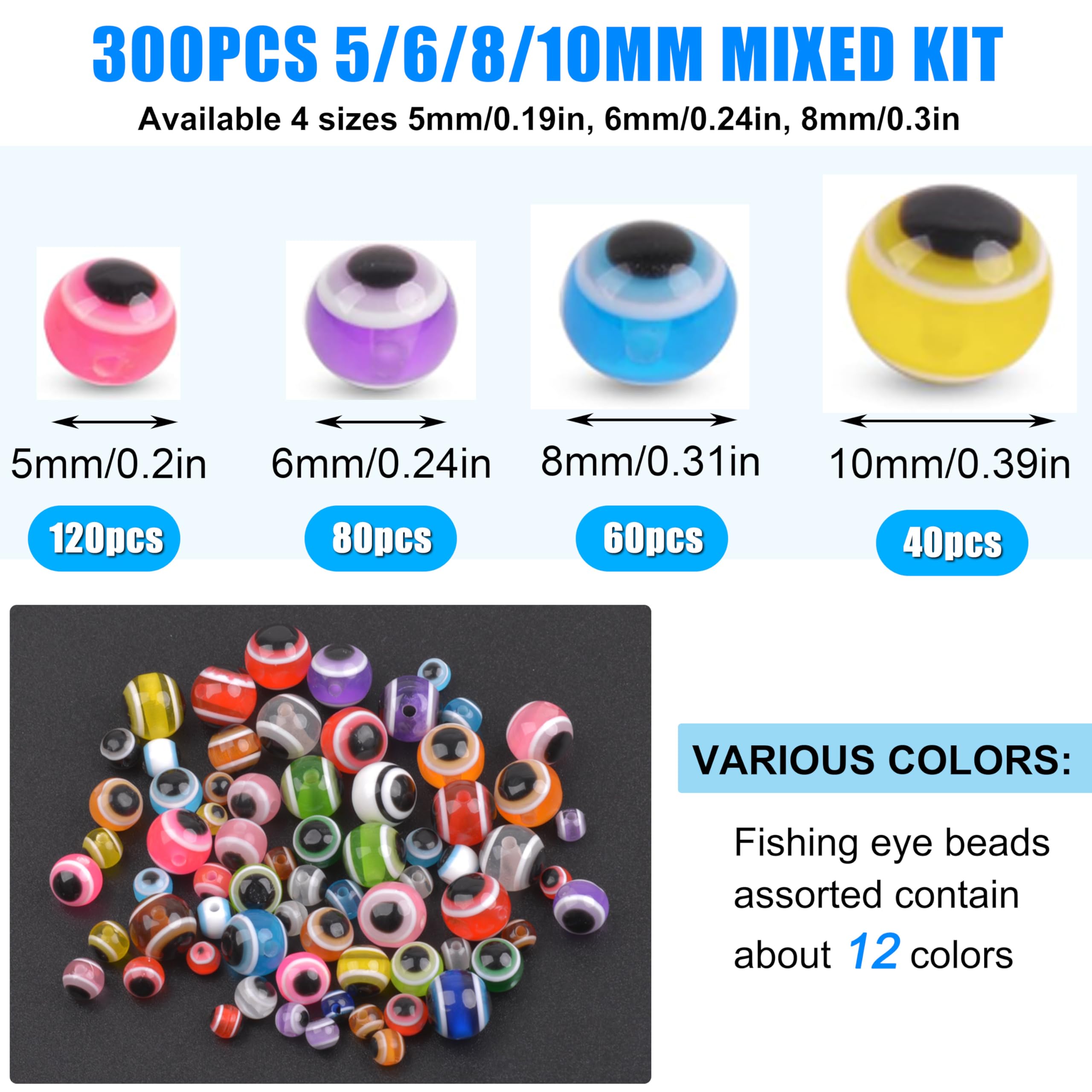 Close-up of round 8mm fishing beads with holes