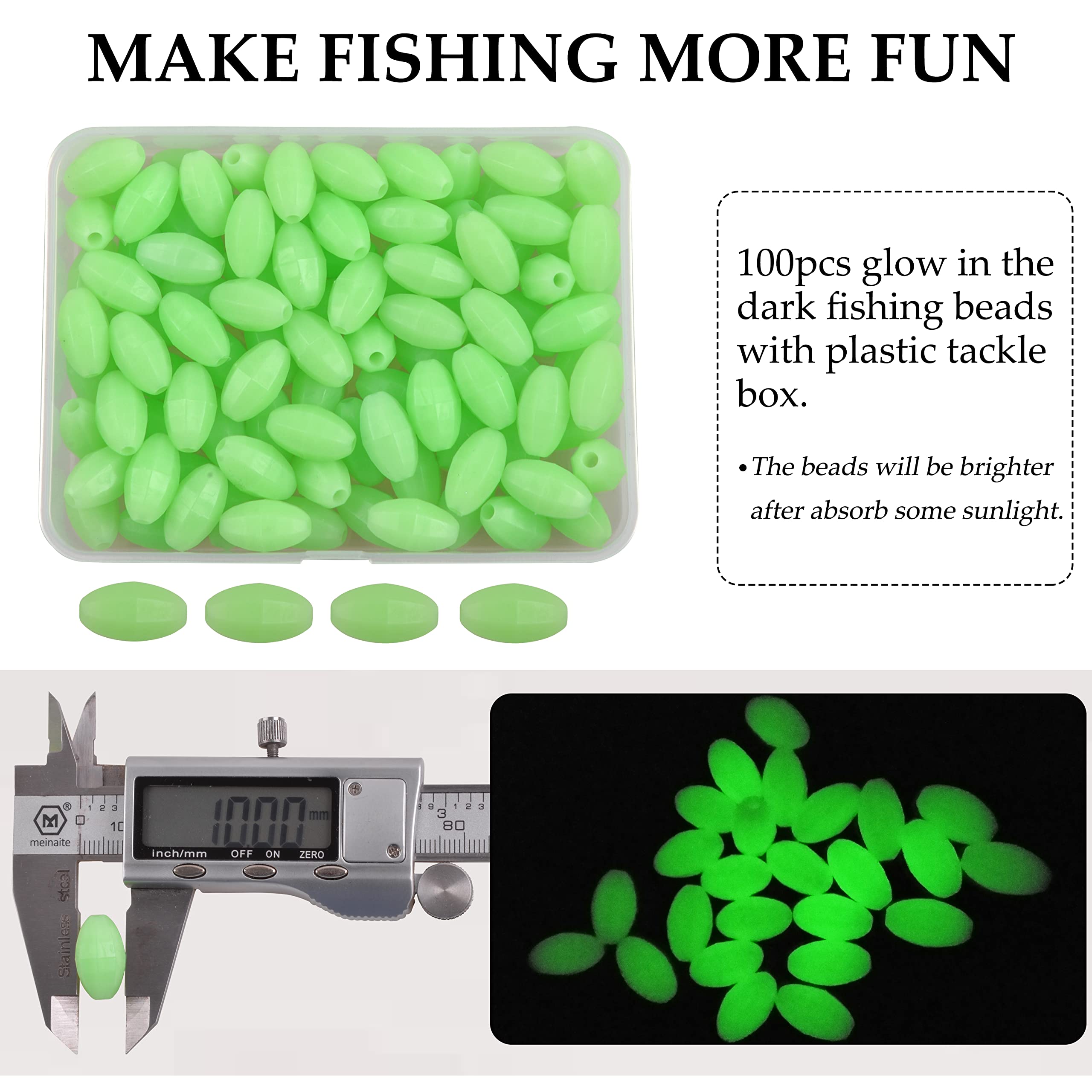 100pc green glow beads packaging label