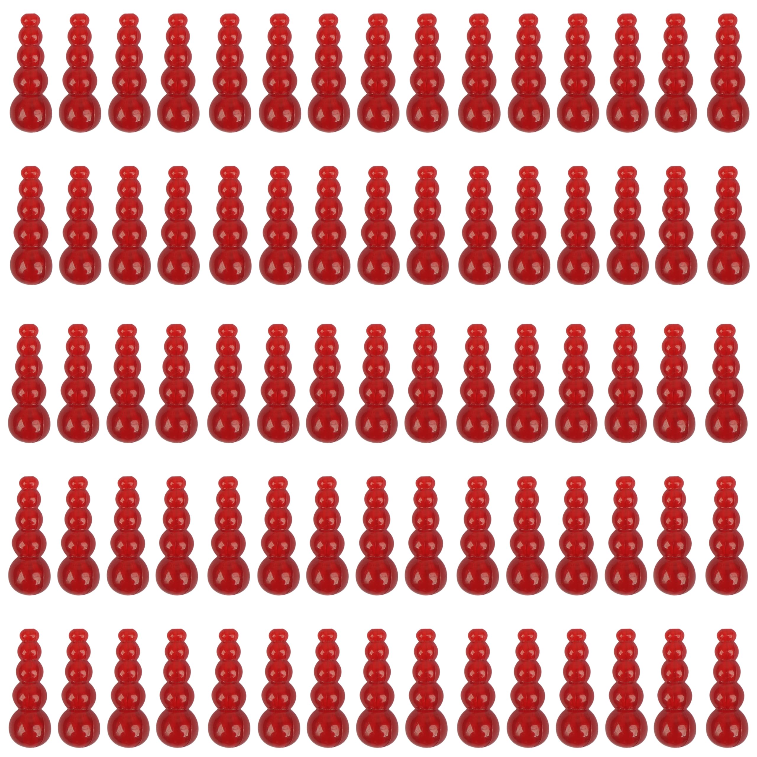 Close-up of red stacked fishing beads with smooth hole