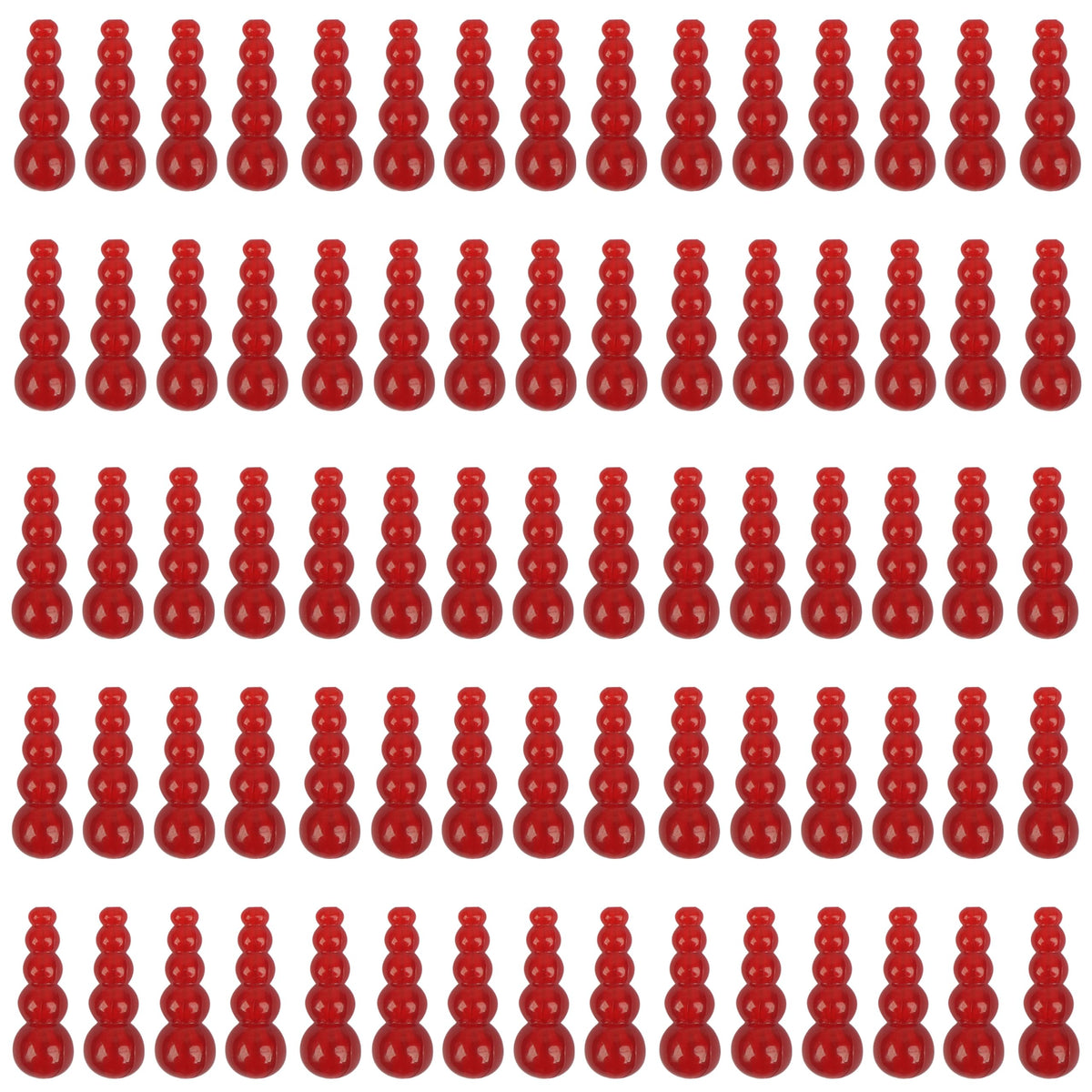 Close-up of red stacked fishing beads with smooth hole