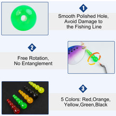 Beads threaded on fishing line showing easy placement