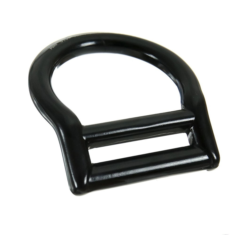Fusion bent aluminum slotted D-ring for 1 3/4 in webbing in black shows strong load support