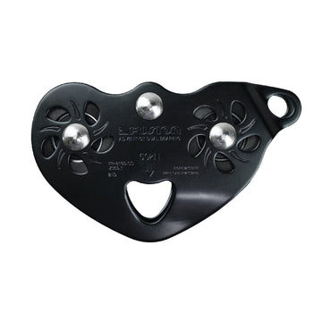 Fusion Climb Advent trolley pulley front view highlighting durable stainless steel build for tough rigs.