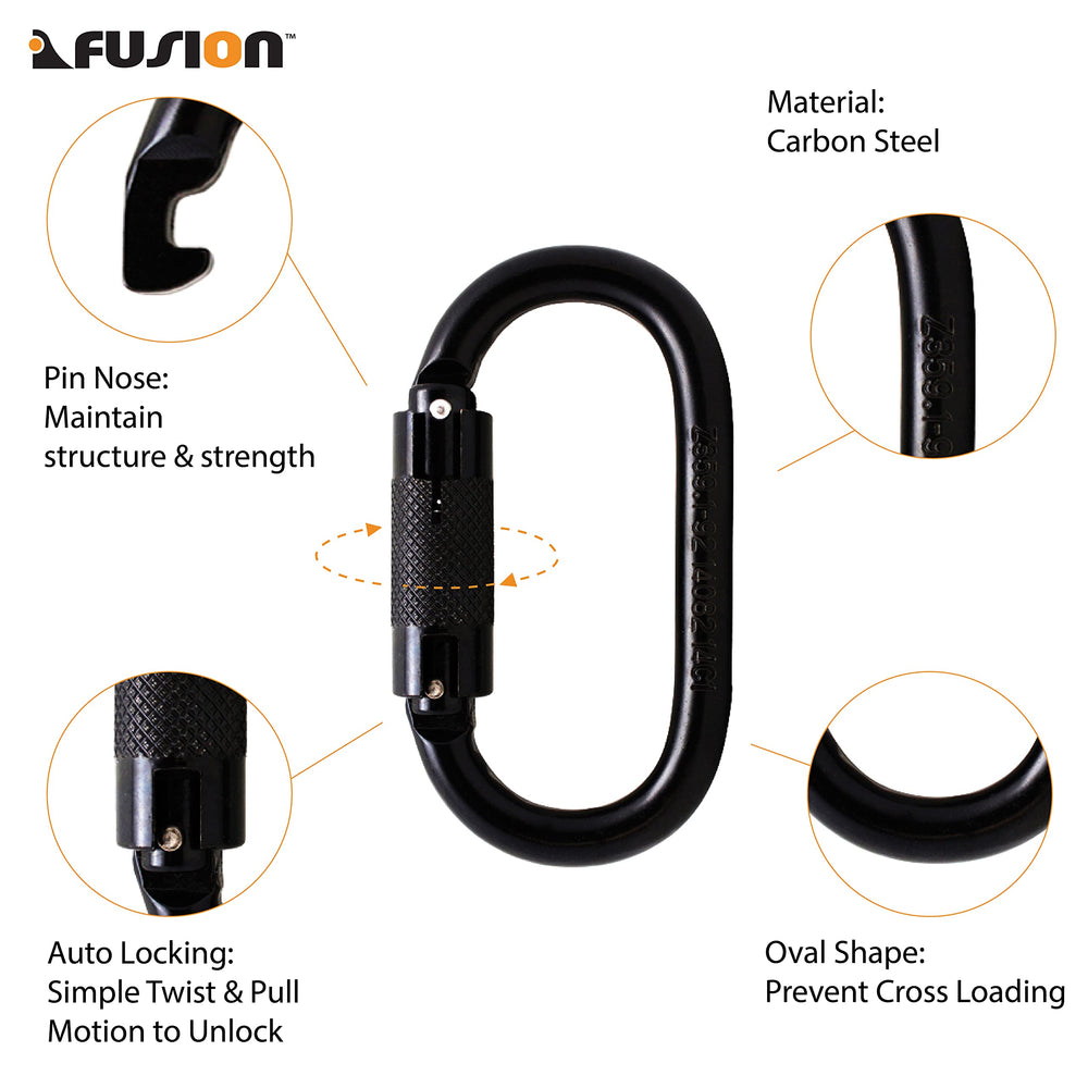 Fusion Climb steel D-shaped carabiner with heavy-duty body for climbing