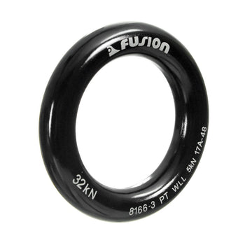 Fusion Climb bail-out-ready O-ring protects rope and webbing.