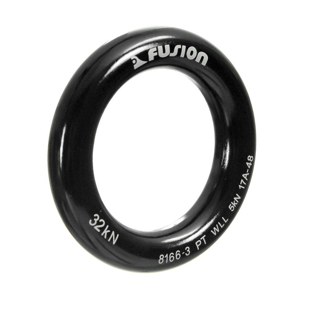 Fusion Climb bail-out-ready O-ring protects rope and webbing.