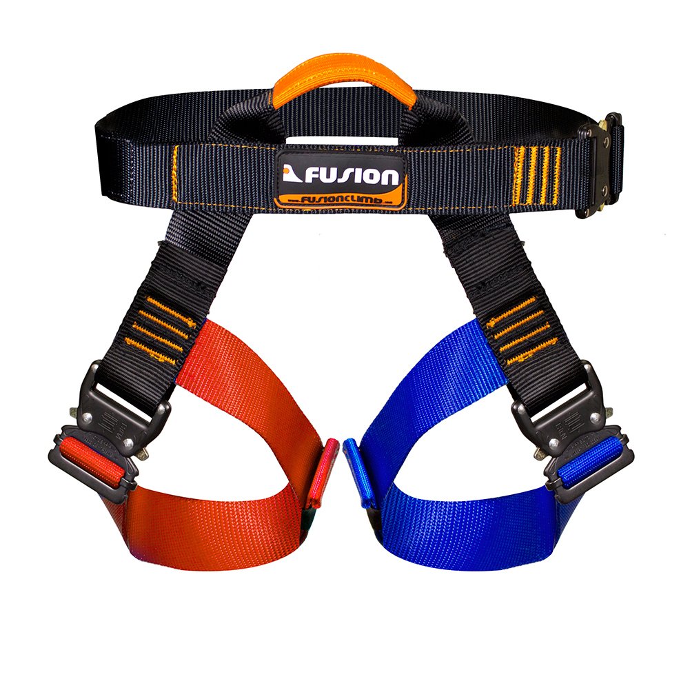 Fusion Concerto harness front view highlights ergonomic fit and easy quick-release buckles.