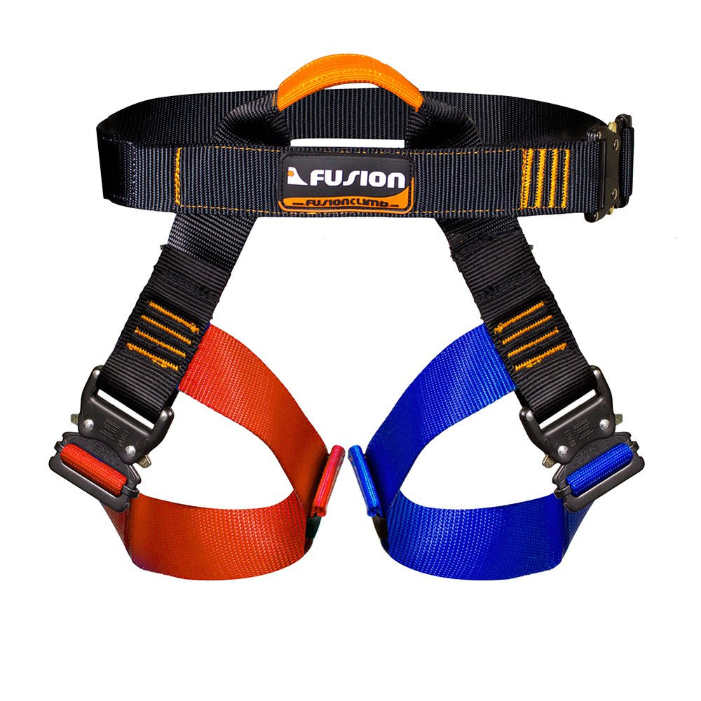Fusion Concerto harness front view highlights ergonomic fit and easy quick-release buckles.