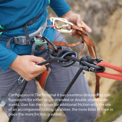 Fusion Climb descender with ears and belay slot for easy lock-off