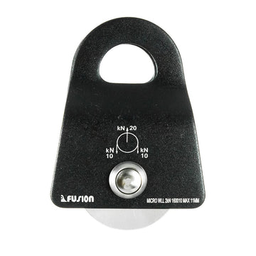 Fusion Climb Ekat Micro side-swing pulley front view shows snag-free operation for lightweight rescue