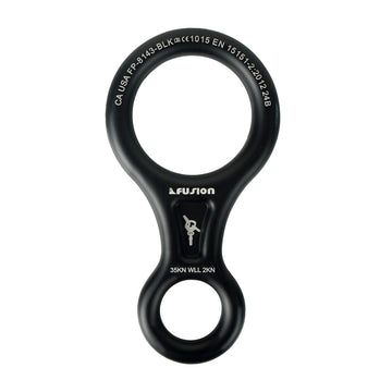 Fusion Climb figure-8 descender closeup highlighting thick ears for controlled descent