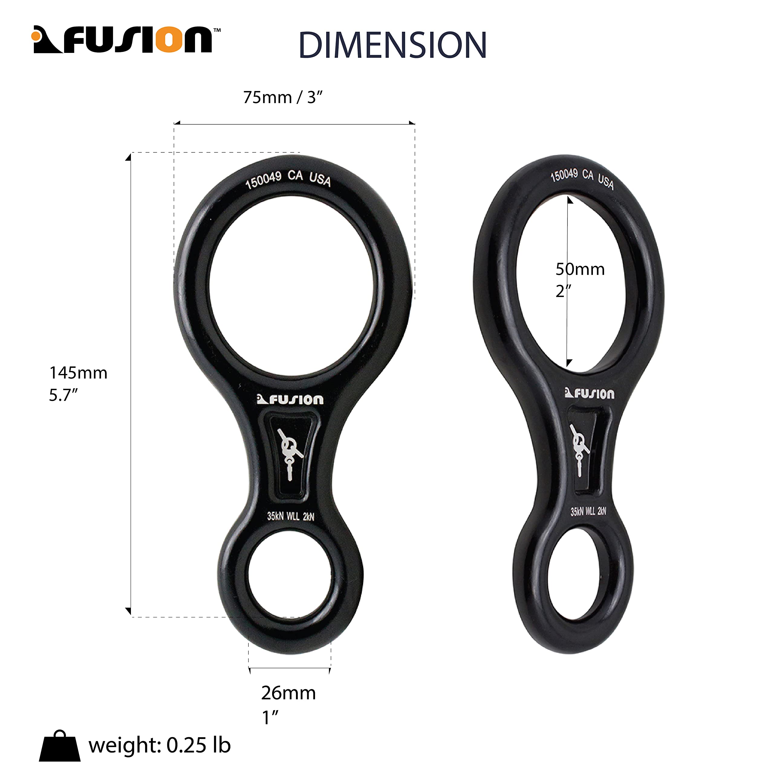 Fusion Climb figure-8 in use during descent demonstrates smooth rope action