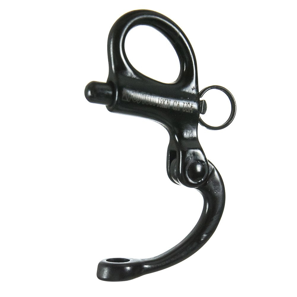 Fusion Climb fixed snap shackle with rope setup; quick release improves safety at sea.