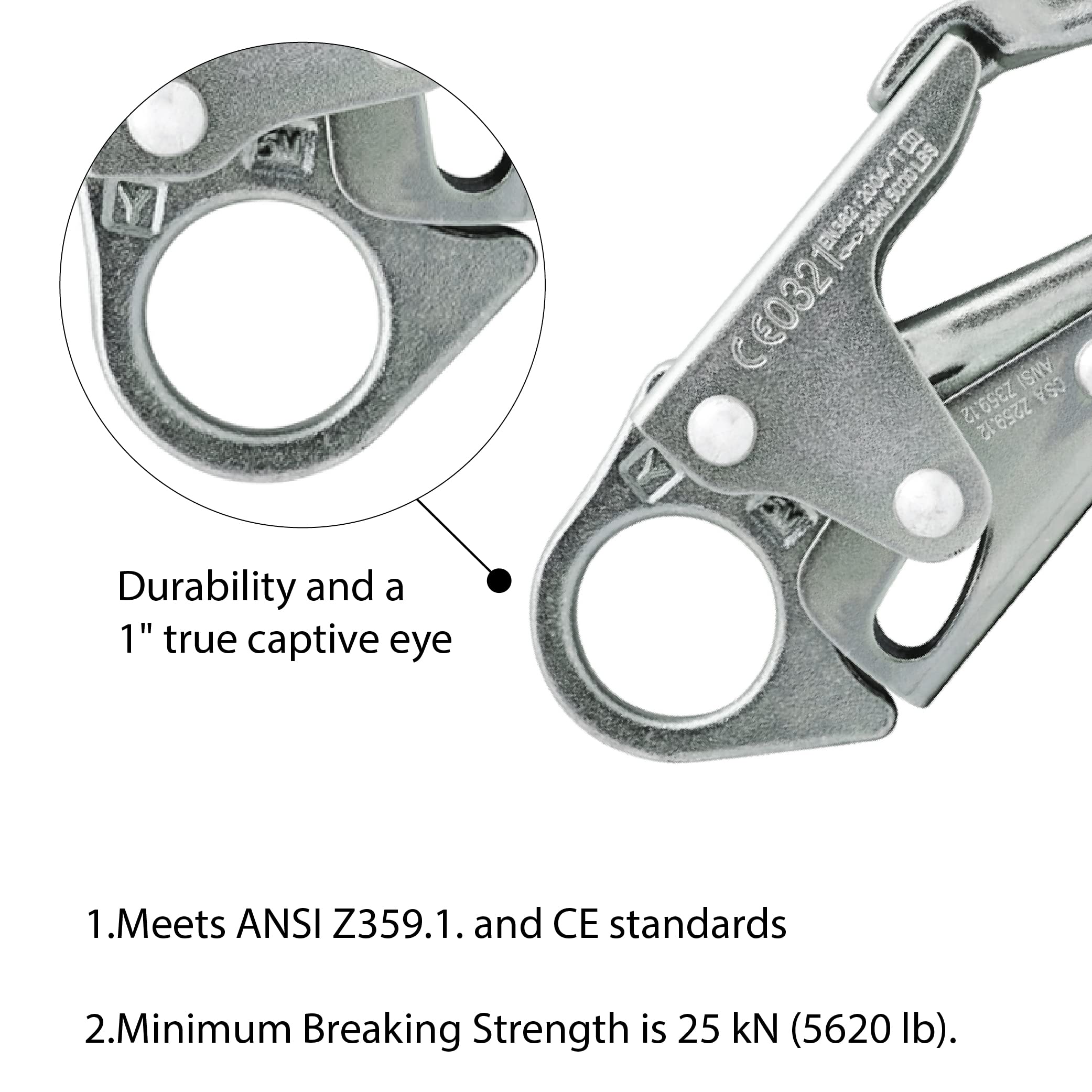 Heavy-duty carbon steel Fusion Climb snap hook built for rugged environments