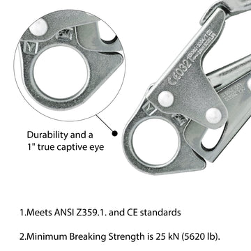 Heavy-duty carbon steel Fusion Climb snap hook built for rugged environments