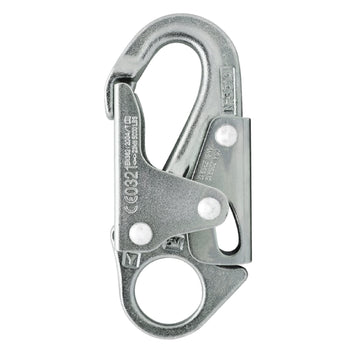 Fusion Climb Maxi-2 snap hook close-up showcasing drop-forged steel finish for lasting durability.