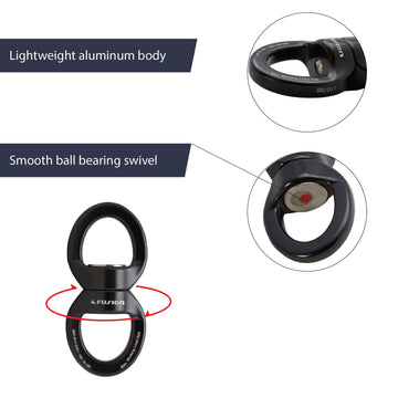 Fusion Climb oval swivel aluminum body designed for high strength and secure rigging.