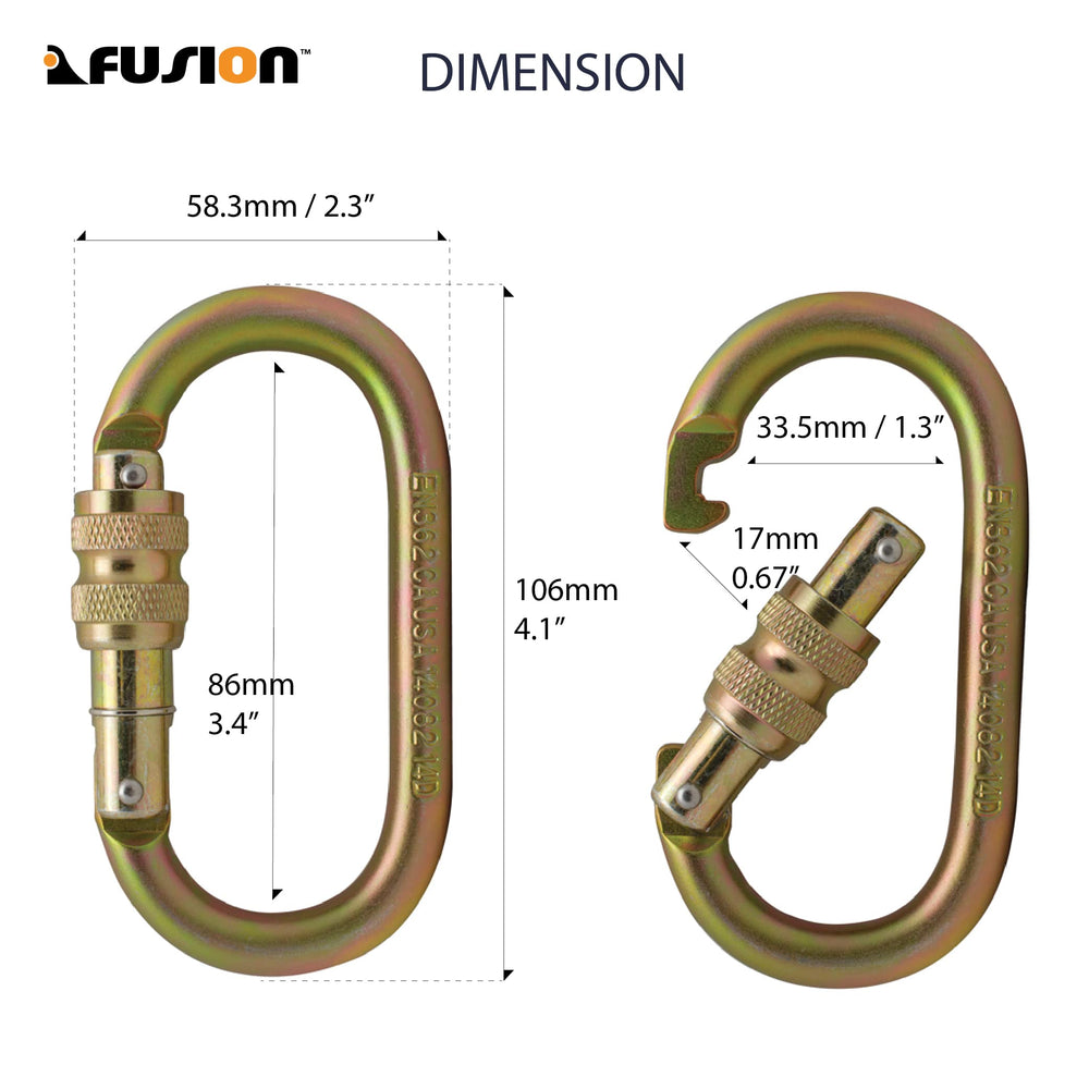Fusion Climb Ovatti UIAA-ANSI certification label visible on carabiner.