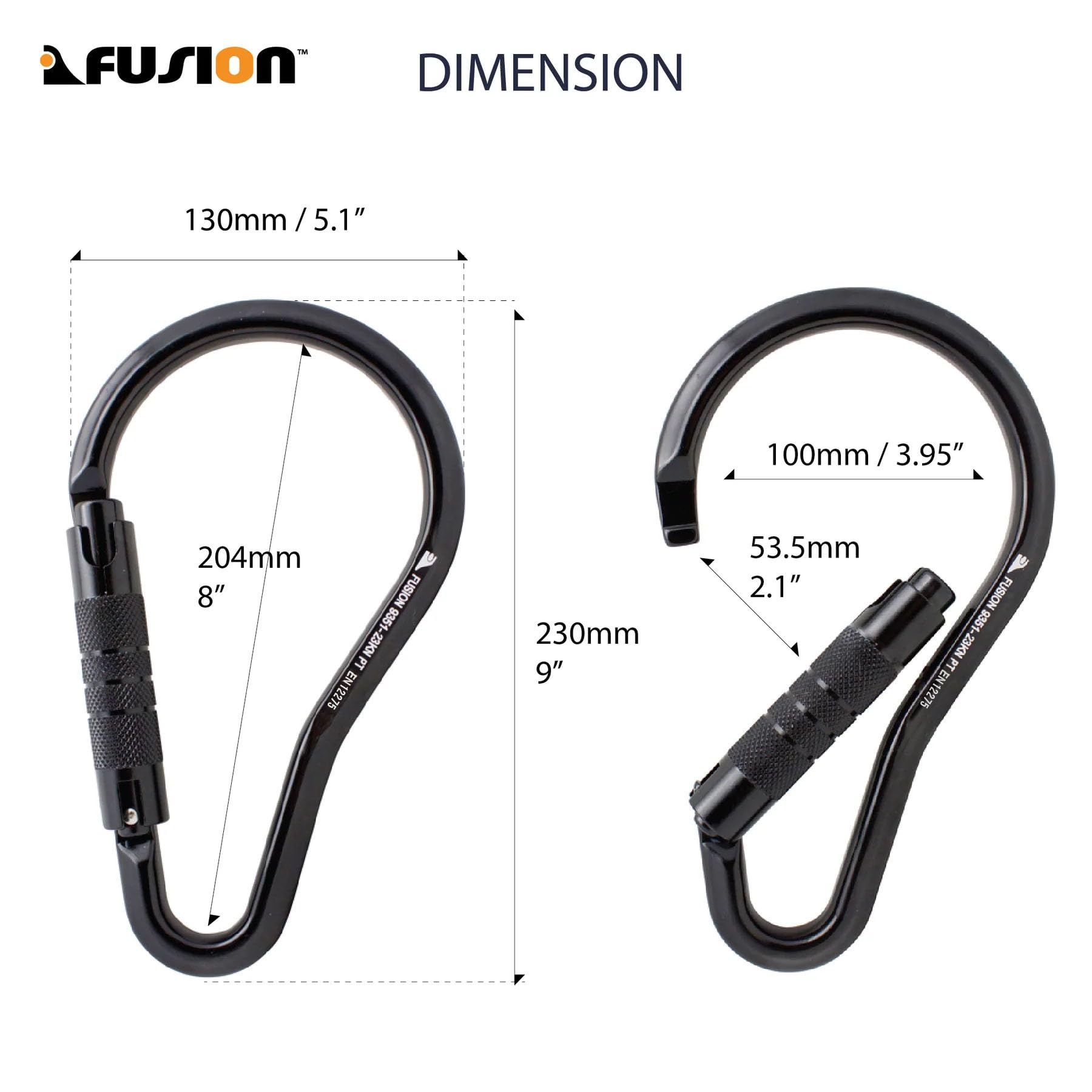 Fusion Climb Prima Alumn auto-lock ladder hook showing large gate opening for easy clipping.