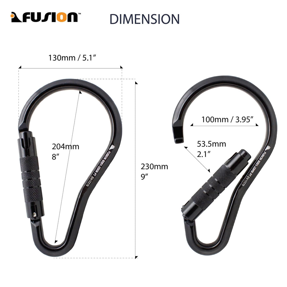 Fusion Climb Prima Alumn auto-lock ladder hook showing large gate opening for easy clipping.