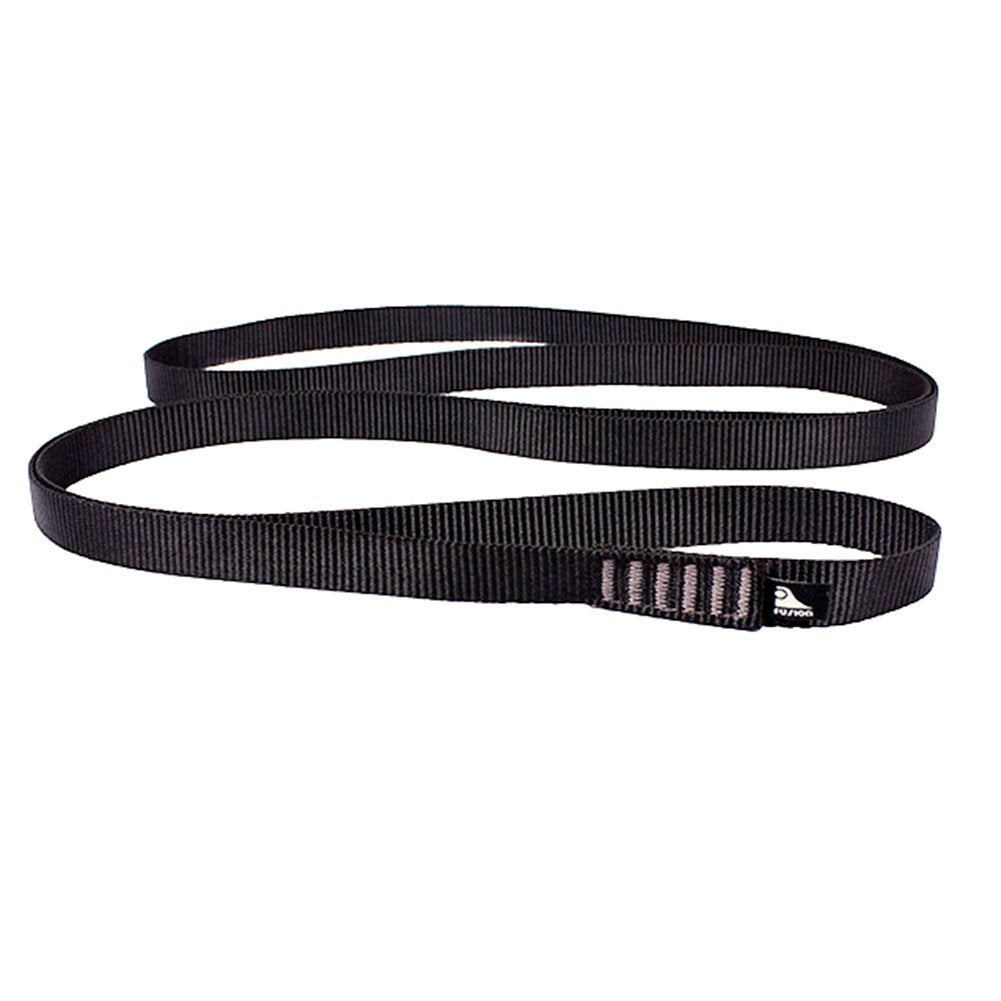 Fusion Climb ProGlide sling 100cm in black showing robust nylon webbing for extended quickdraws