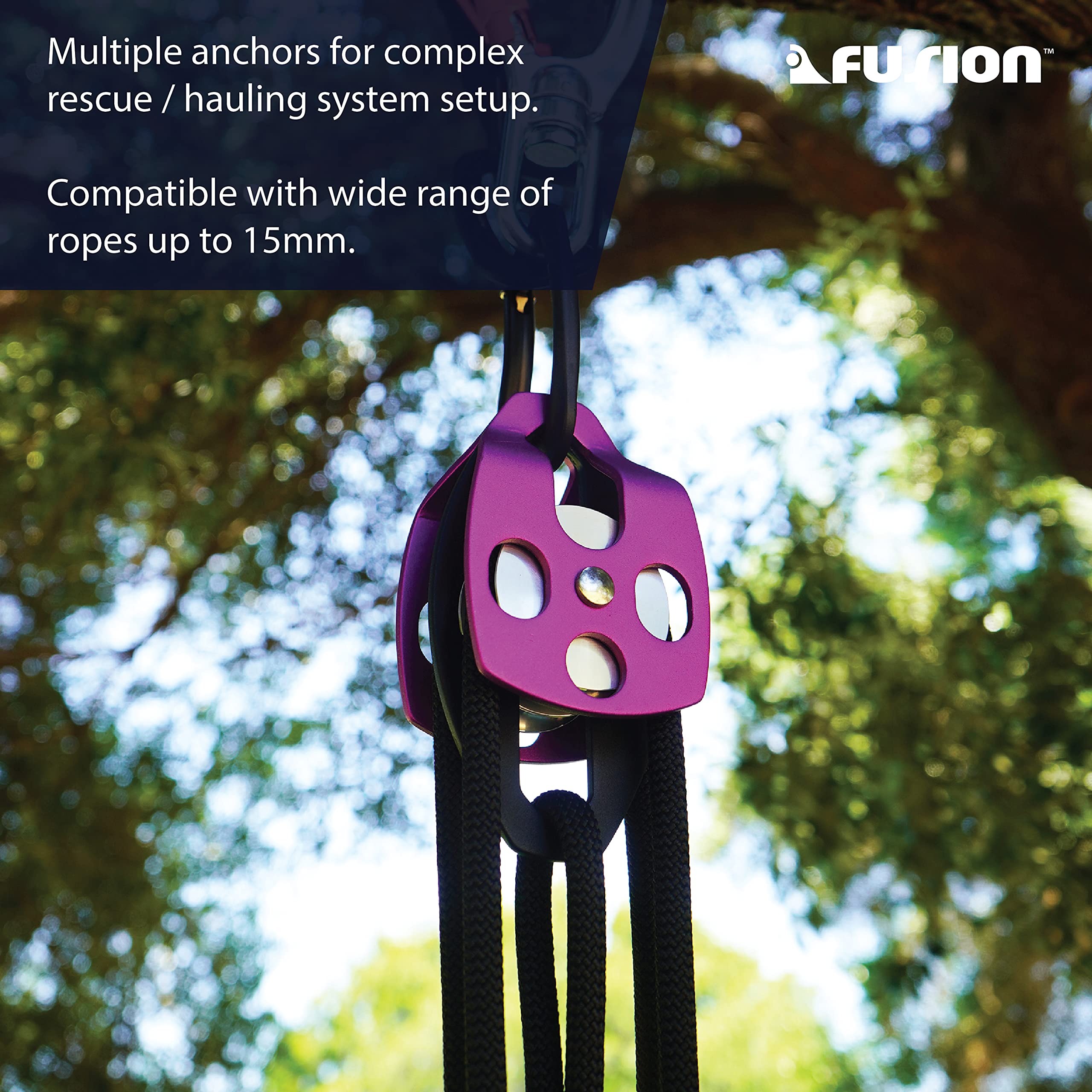 Fusion Climb Secura Pulley edges and bushing reduce rope wear during use