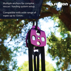 Fusion Climb Secura Pulley edges and bushing reduce rope wear during use