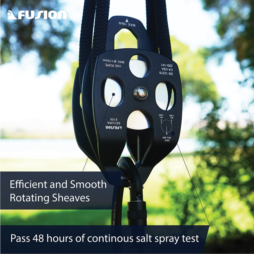 Fusion Climb Secura Pulley rotating sheaves demonstrate smooth operation and reduced rope wear