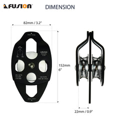 Fusion Climb Secura Pulley three plates closeup shows secure rope setup and easy installation