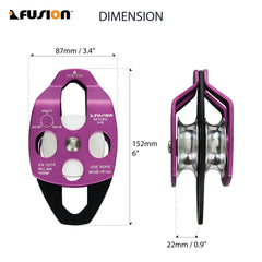 Fusion Climb Secura Pulley shows three-plate design and side cheeks for secure rope setup