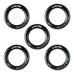 Fusion Climb small 2-inch aluminum O-Ring in orange and black, lightweight anchor point for rigs.
