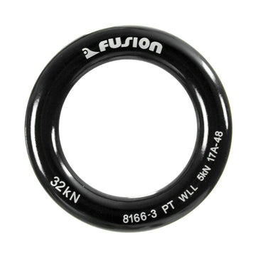 Fusion Climb small orange-black aluminum O-ring ready for secure anchors.